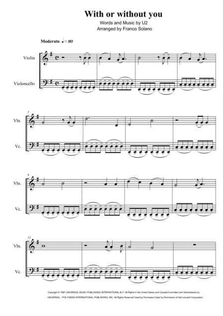 With Or Without You For Violin And Cello Page 2