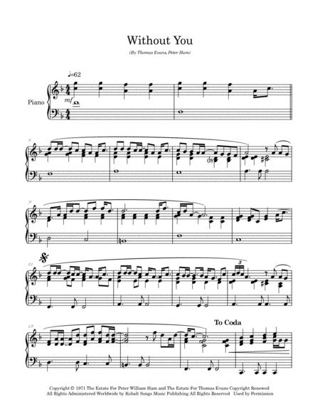 Without You Arranged For Piano Solo Page 2