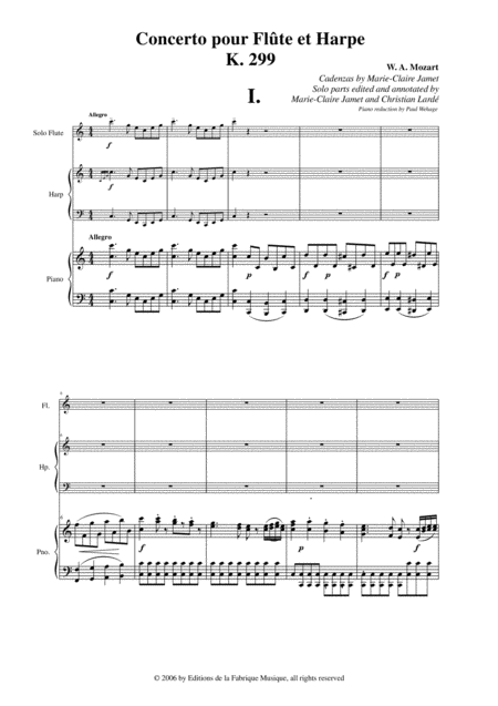 Wolfgang Amadeus Mozart Concerto For Flute And Harp K 299 Piano Reduction And Solo Parts Page 2