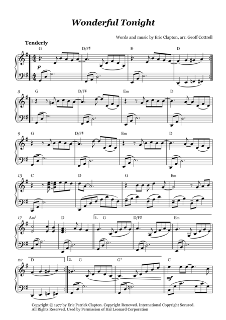 Wonderful Tonight Arrangement For Piano Solo Page 2