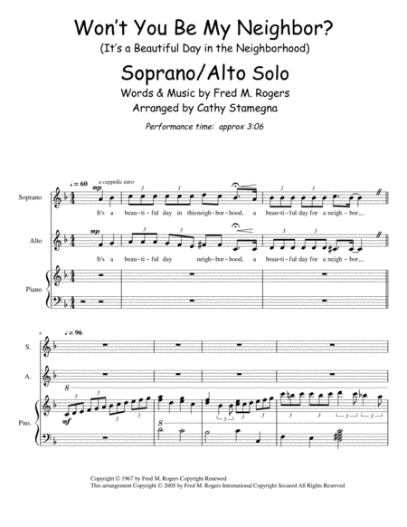 Wont You Be My Neighbor Its A Beautiful Day In The Neighborhood Soprano Alto Solo Chords Piano Acc Page 2