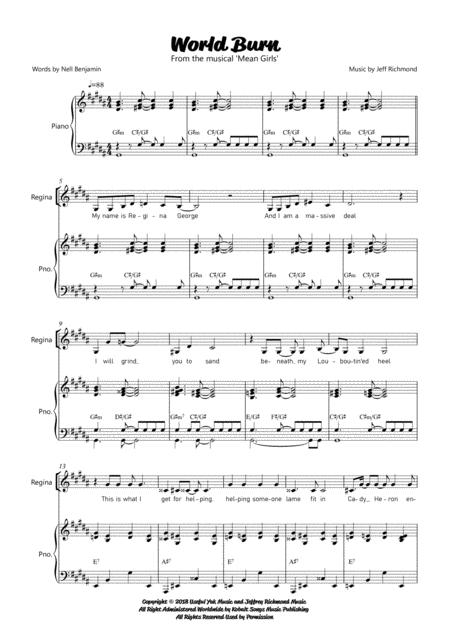 World Burn From The Broadway Musical Mean Girls Voice With Piano Accompaniment Page 2