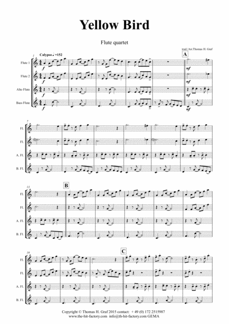 Yellow Bird Haitian Folk Song Calypso Flute Quartet Page 2