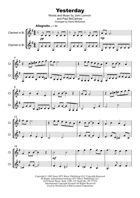 Yesterday Duet For Two Clarinets Page 2