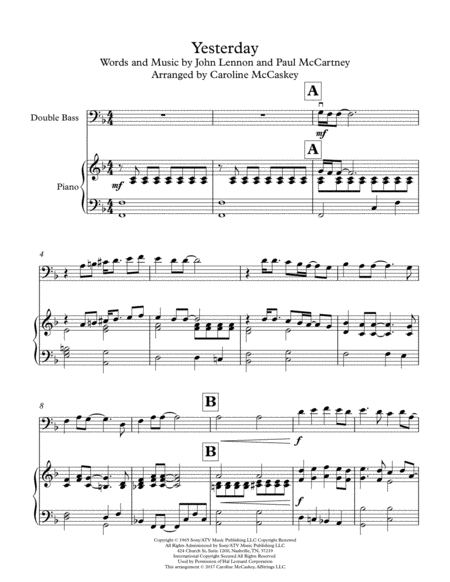 Yesterday For Double Bass Solo With Piano Accompaniment Page 2