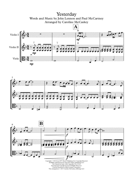 Yesterday For String Trio Two Violins And Viola Page 2