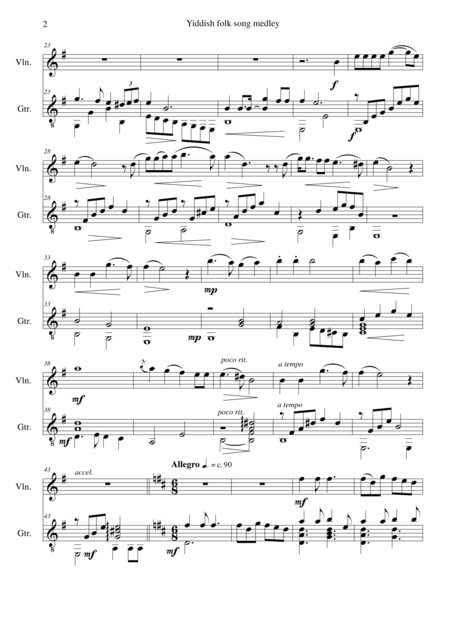 Yiddish Folk Song Medley For Violin And Guitar Page 2