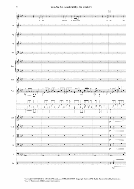 You Are So Beautiful Joe Cocker For Male Singer String 4tet And Jazz Combo Page 2