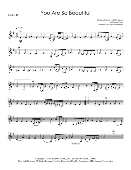 You Are So Beautiful String Quartet Page 2