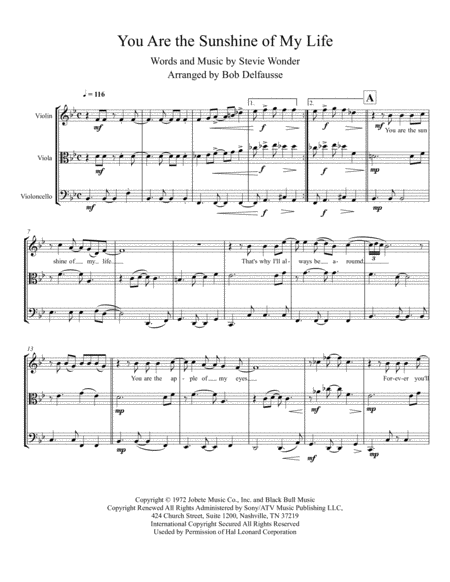 You Are The Sunshine Of My Life For String Trio Page 2