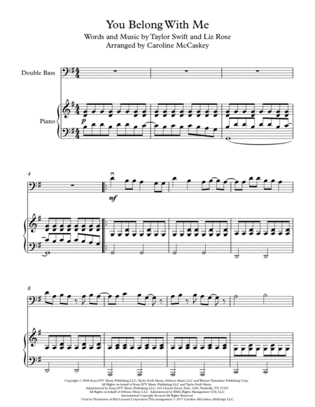 You Belong With Me Double Bass Solo With Piano Accompaniment Page 2