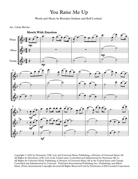 You Raise Me Up Arranged For Flute Oboe And Violin Page 2