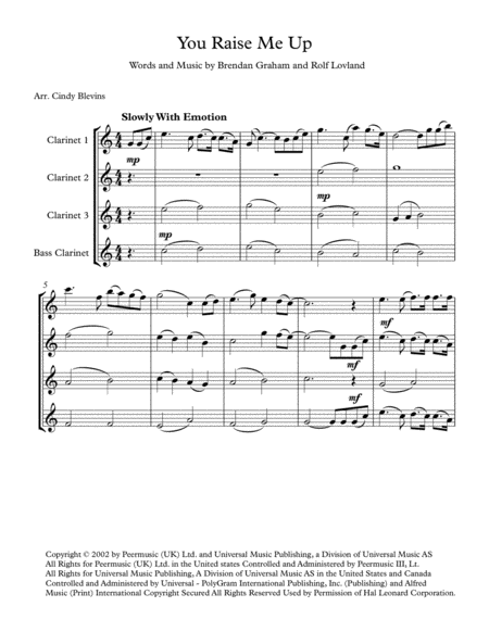 You Raise Me Up For Clarinet Quartet With Bass Clarinet Page 2