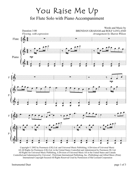 You Raise Me Up For Flute Solo With Piano Accompaniment Weddings Valentines Day Page 2