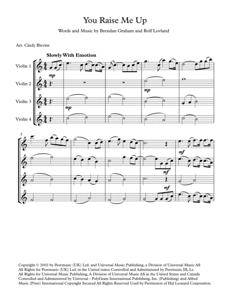 You Raise Me Up For Violin Quartet Page 2