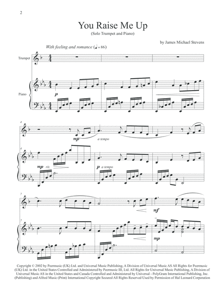 You Raise Me Up Solo Trumpet Piano Page 2