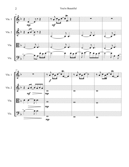 You Re Beautiful For String Quartet Intermediate Advanced Page 2