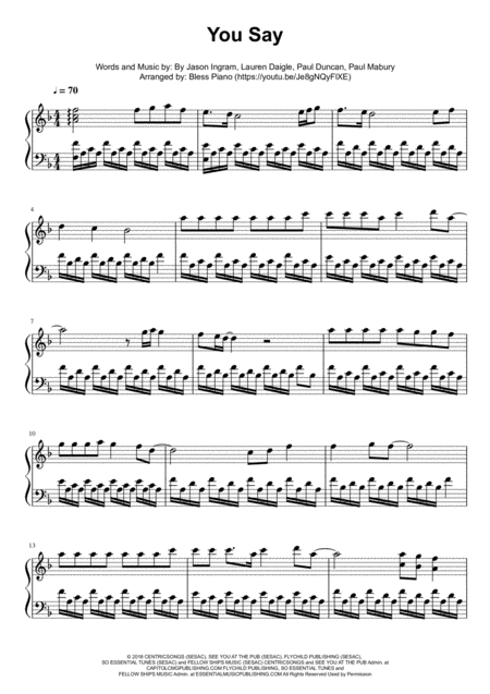 You Say Piano Intermediate By Lauren Daigle Page 2