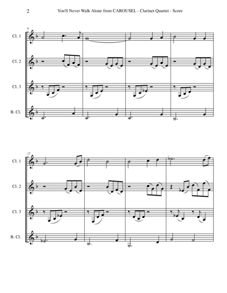 You Will Never Walk Alone From Carousel For Clarinet Quartet Page 2
