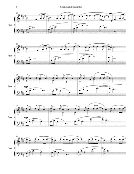 Young And Beautiful Early Intermediate Piano Page 2