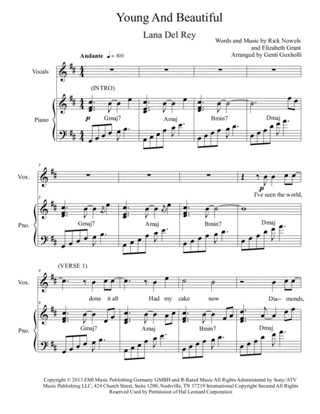 Young And Beautiful Piano Vocal Page 2