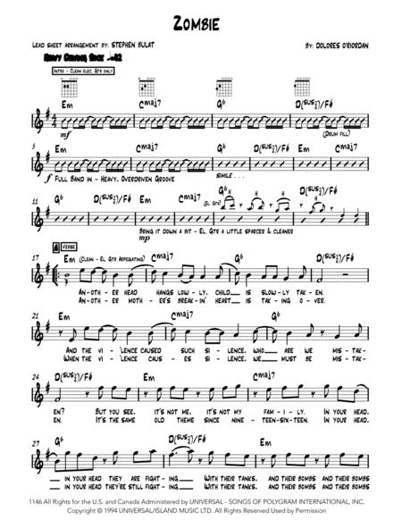 Zombie The Cranberries Lead Sheet In Original Key Of Em Page 2