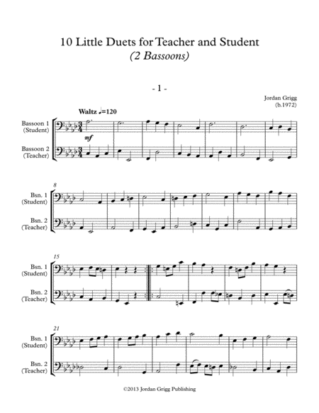 10 Little Duets For Teacher And Student 2 Bassoons Sheet Music