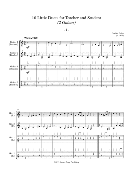 Free Sheet Music 10 Little Duets For Teacher And Student 2 Guitars