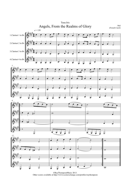 10 Popular Christmas Carols For Clarinet Quartet Sheet Music