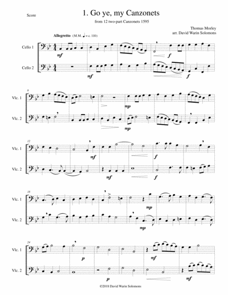 12 Easy Canzonets For Cello Duo Sheet Music