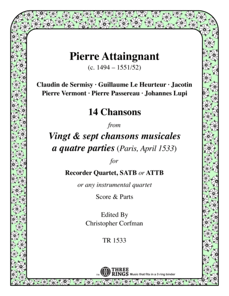 Free Sheet Music 14 Chansons From Vingt Sept Chansons Musicales A Quatre Parties