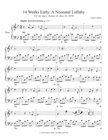 14 Weeks Early A Neonatal Lullaby Sheet Music