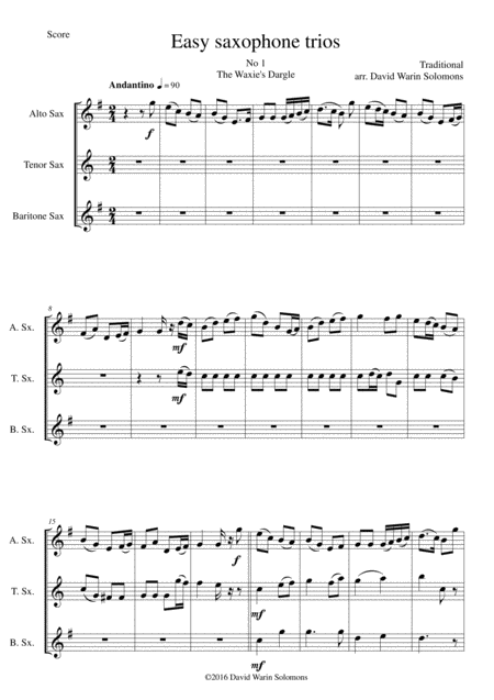 Free Sheet Music 15 Easy Saxophone Trios