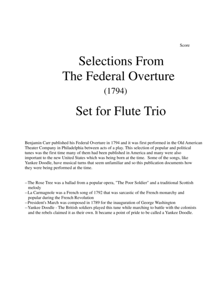 Free Sheet Music 1794 Federal Overture For Flute Trio