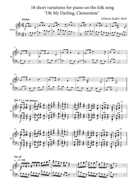 Free Sheet Music 18 Short Variations In F On Oh My Darling Clementine