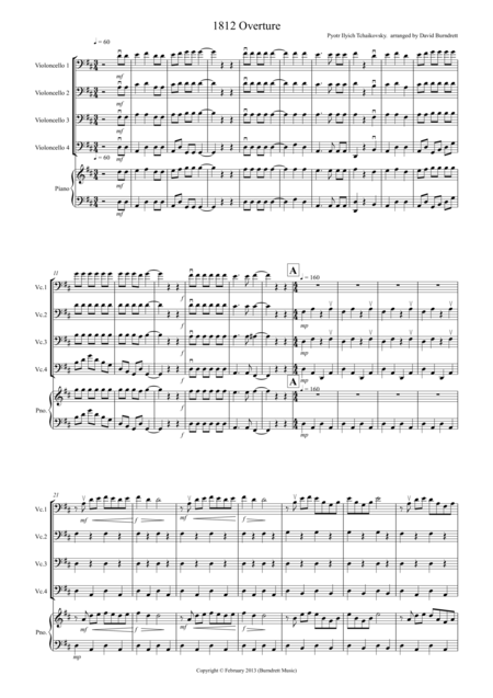 1812 Overture For Cello Quartet Sheet Music