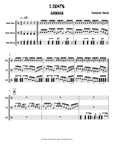 Free Sheet Music 2 Cents Drum Cadence