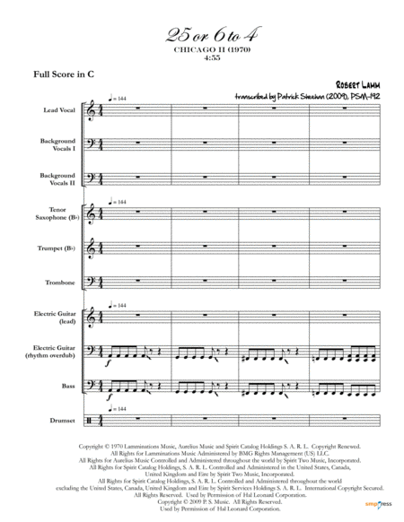 25 Or 6 To 4 Chicago Complete Score Sheet Music