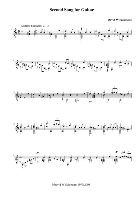 Free Sheet Music 2nd Song For Guitar