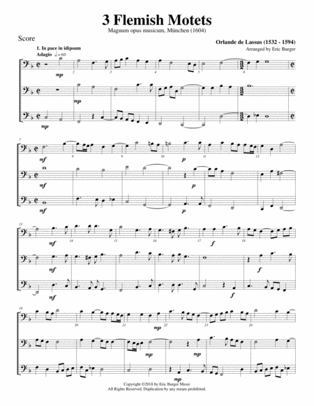 Free Sheet Music 3 Flemish Motets For Trombone Or Low Brass Trio