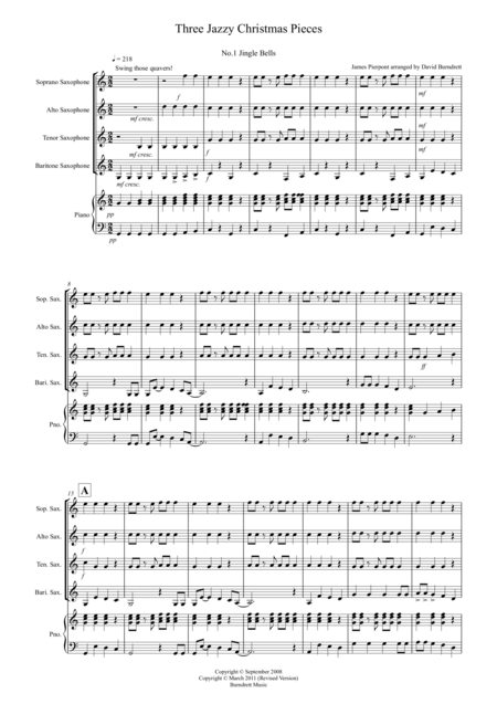 Free Sheet Music 3 Jazzy Christmas Pieces For Saxophone Quartet