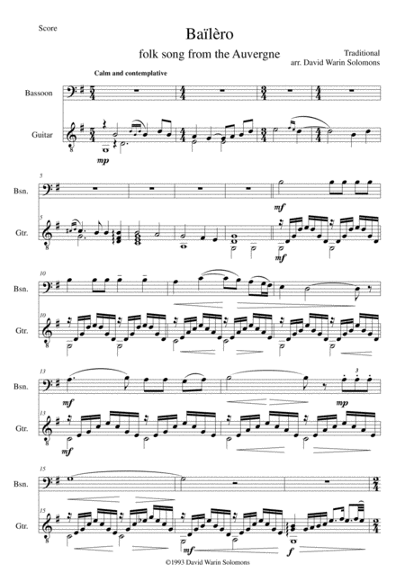 Free Sheet Music 3 Songs Of The Auvergne For Bassoon Guitar