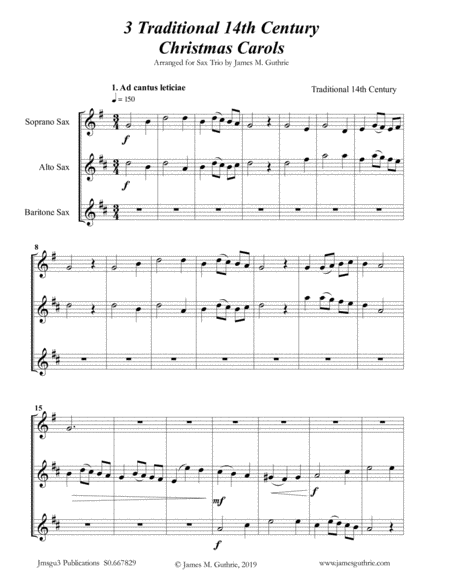 Free Sheet Music 3 Traditional 14th Century Christmas Carols For Soprano Alto Baritone Sax