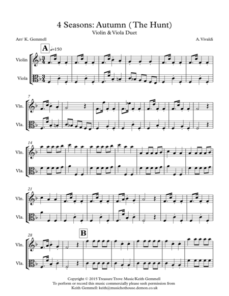 Free Sheet Music 4 Seasons Autumn The Hunt Violin Viola