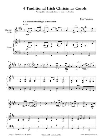 Free Sheet Music 4 Traditional Irish Christmas Carols For Clarinet Piano