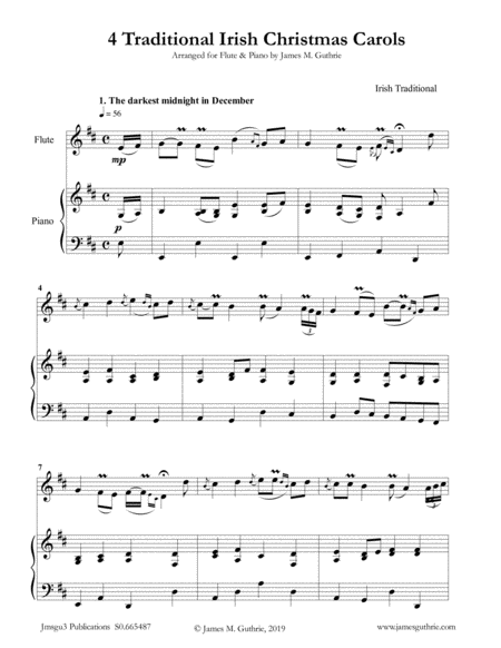 4 Traditional Irish Christmas Carols For Flute Piano Sheet Music