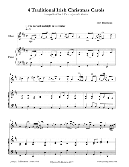 4 Traditional Irish Christmas Carols For Oboe Piano Sheet Music