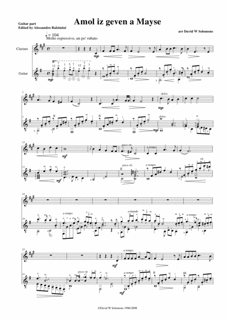 4 Yiddish Folksongs For Clarinet And Guitar Sheet Music