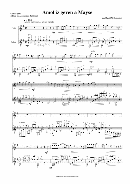 Free Sheet Music 4 Yiddish Folksongs For Flute And Guitar