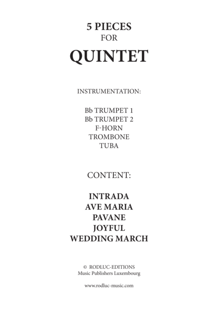 5 Pieces For Brass Quintet Sheet Music